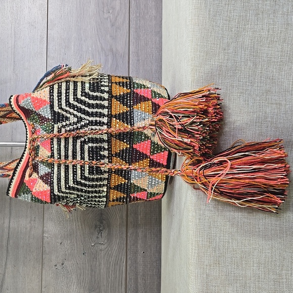 Wayuu Tribe Handmade Tapestry Rhinestone Drawstring Tote Shoulder Bag Purse - Picture 2 of 11